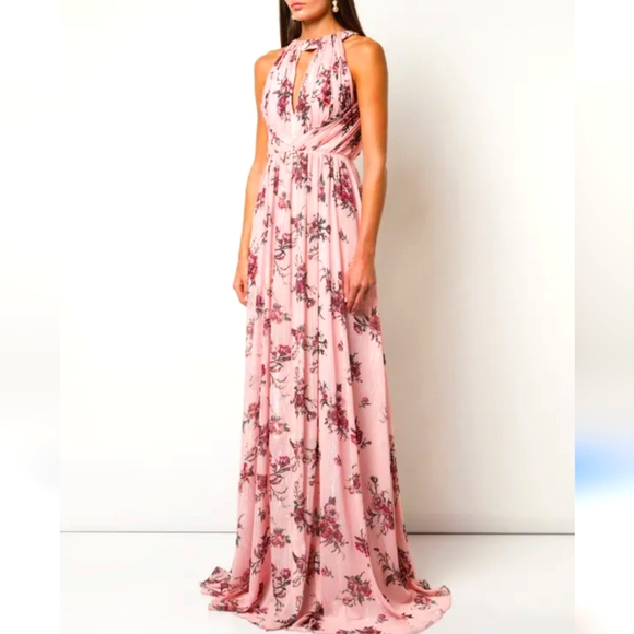 Marchesa Notte Bridesmaid Blush Floral Halter Gown Size - Main Image